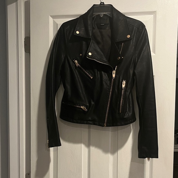 Blank NYC Black Leather Jacket with Gold Accents - Picture 1 of 6